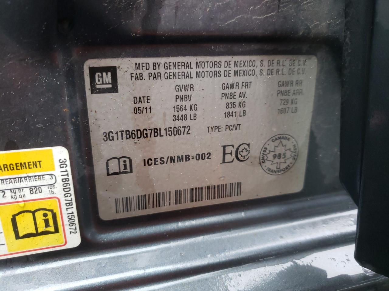 Photo 10 from auction – 2011 CHEVROLET AVEO LS with VIN 3G1TB6DG7BL150672