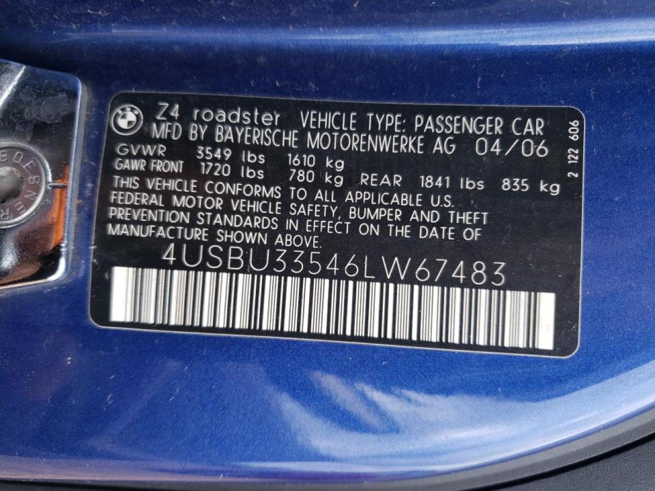 Photo 10 from auction – 2006 BMW Z4 3.0 with VIN 4USBU33546LW67483