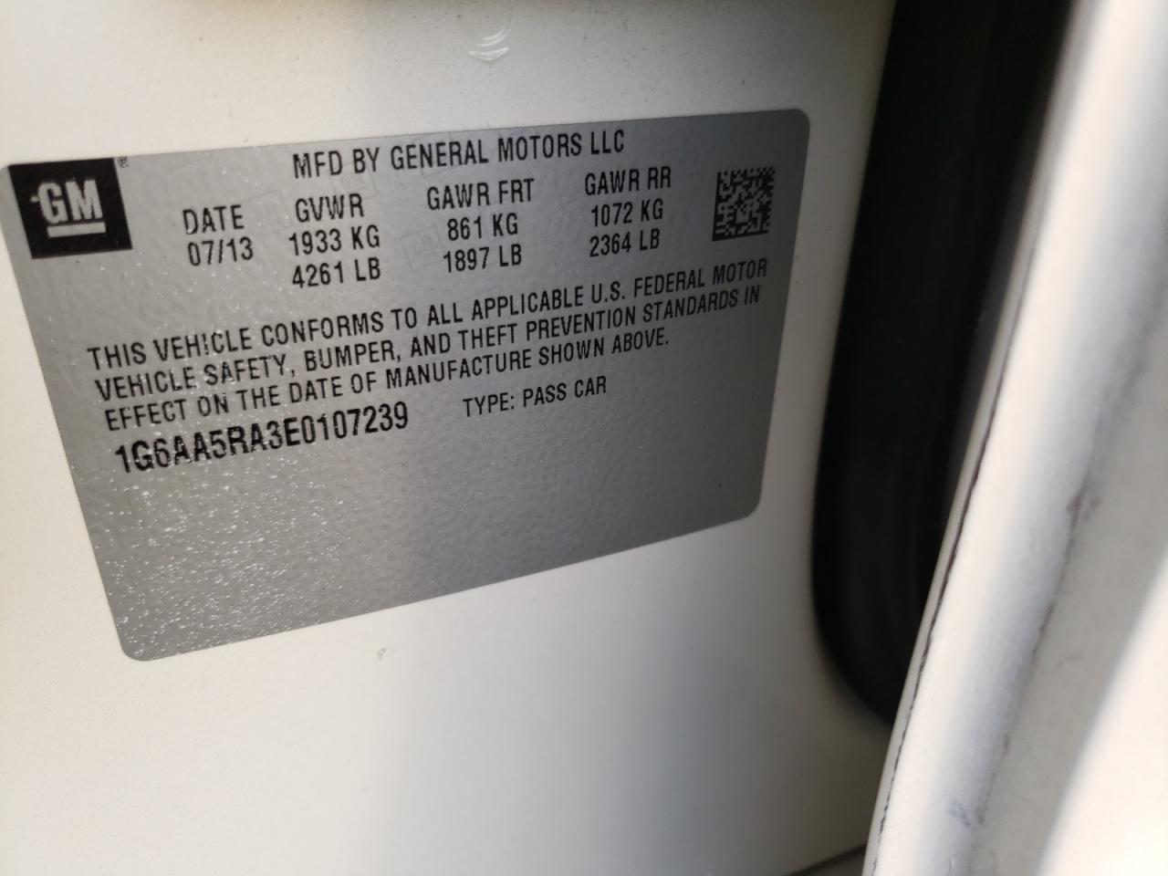 Photo 10 from auction – 2014 CADILLAC ATS with VIN 1G6AA5RA3E0107239