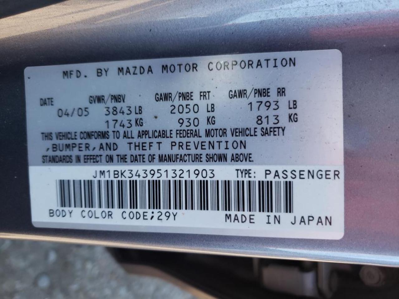 Photo 10 from auction – 2005 MAZDA MAZDA3 with VIN JM1BK343951321903