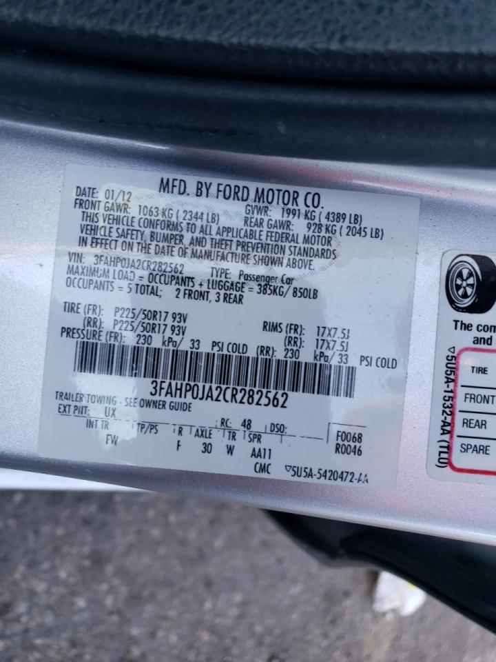 Photo 10 from auction – 2012 FORD FUSION SEL with VIN 3FAHP0JA2CR282562