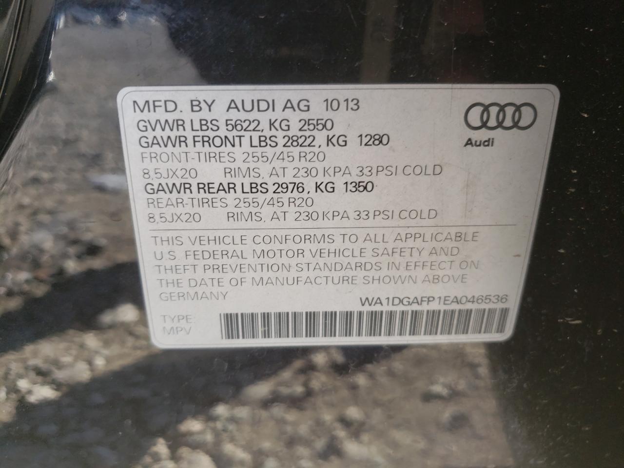 Photo 10 from auction – 2014 AUDI Q5 PREMIUM with VIN WA1DGAFP1EA046536