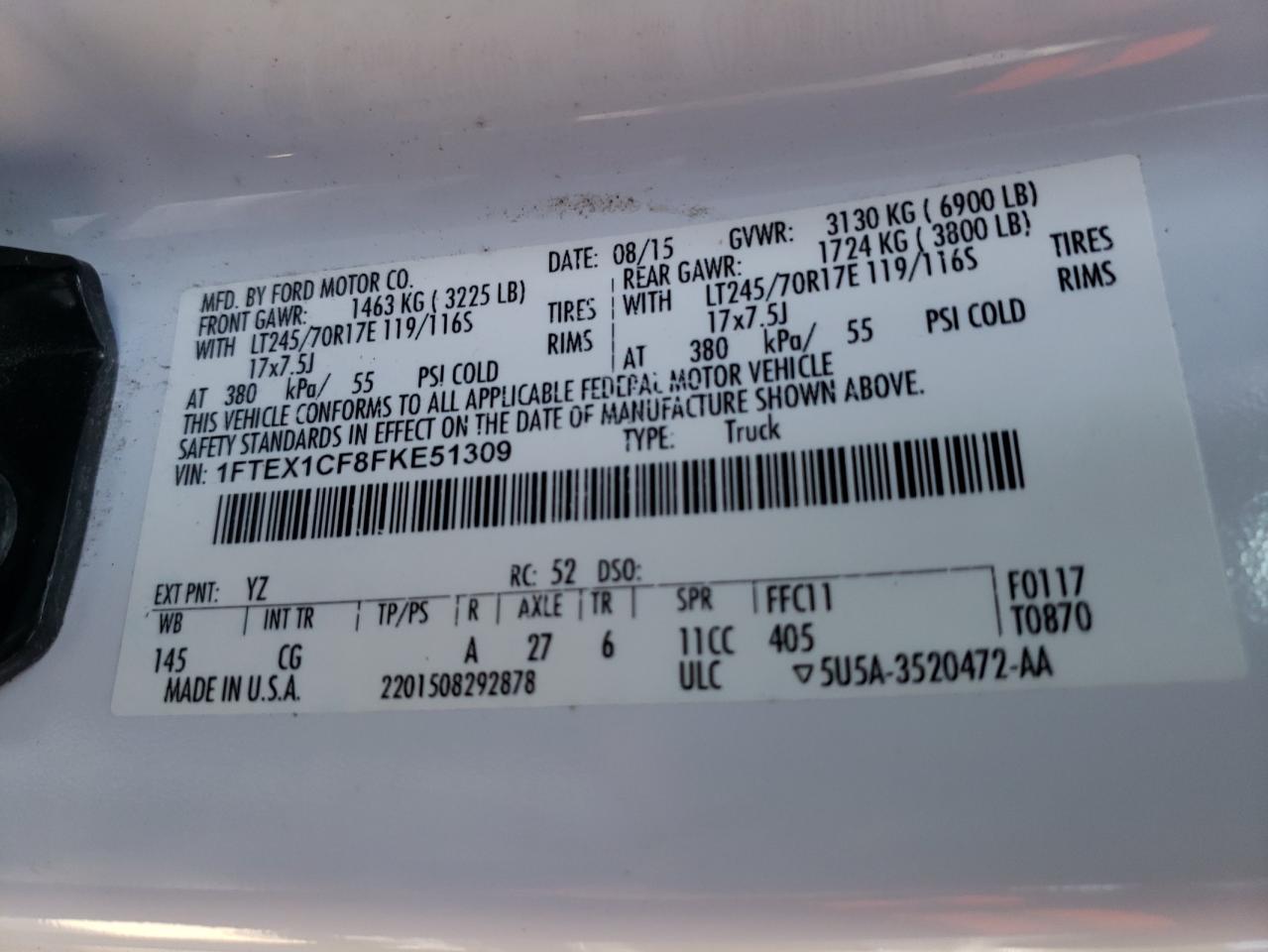 Photo 10 from auction – 2015 FORD F-150 with VIN 1FTEX1CF8FKE51309