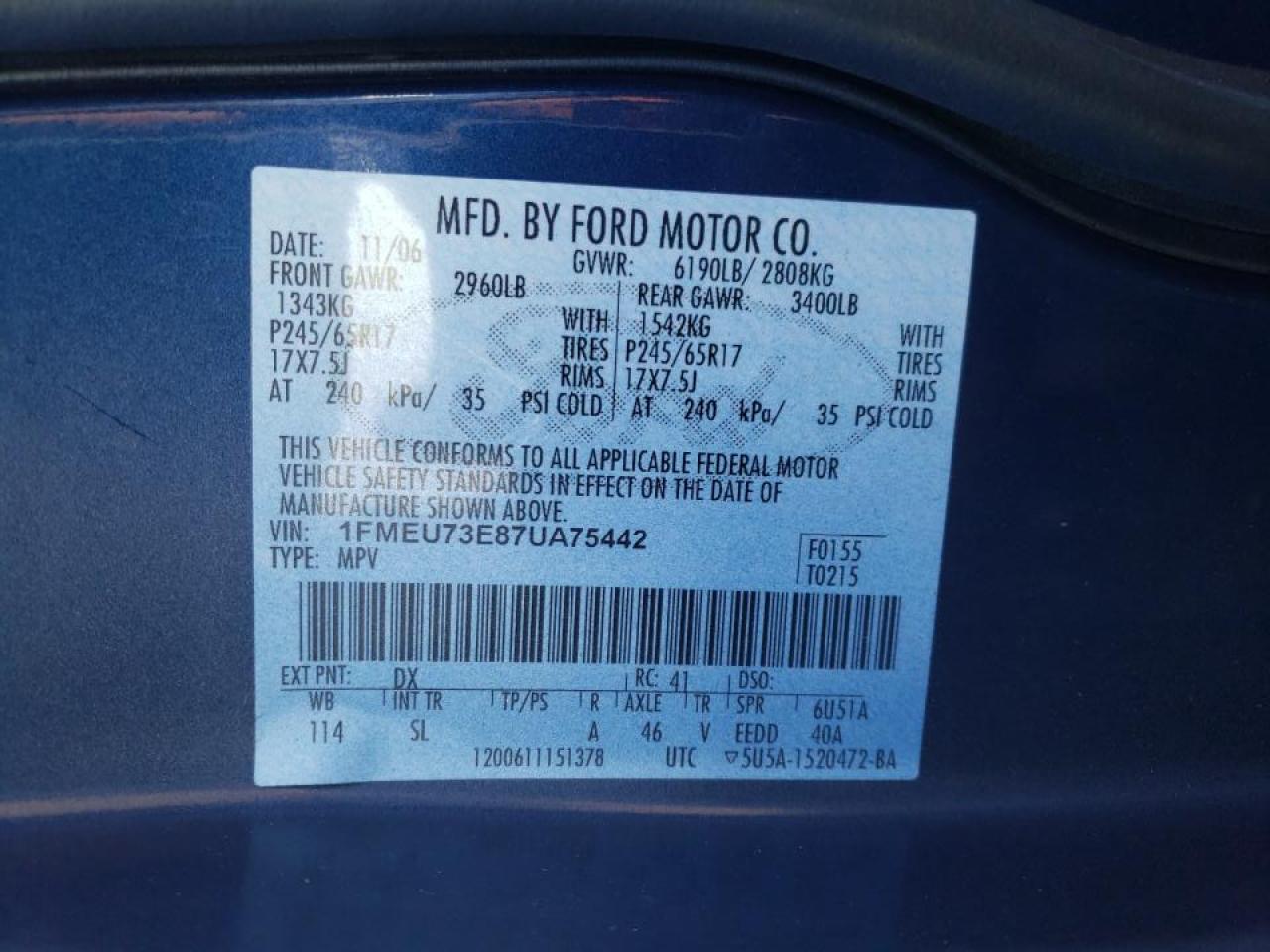 Photo 10 from auction – 2007 FORD EXPLORER X with VIN 1FMEU73E87UA75442