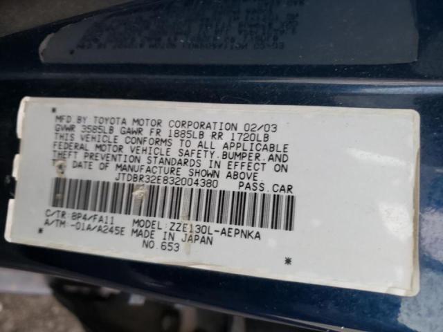 Photo 10 from auction – 2003 TOYOTA COROLLA CE with VIN JTDBR32E832004380