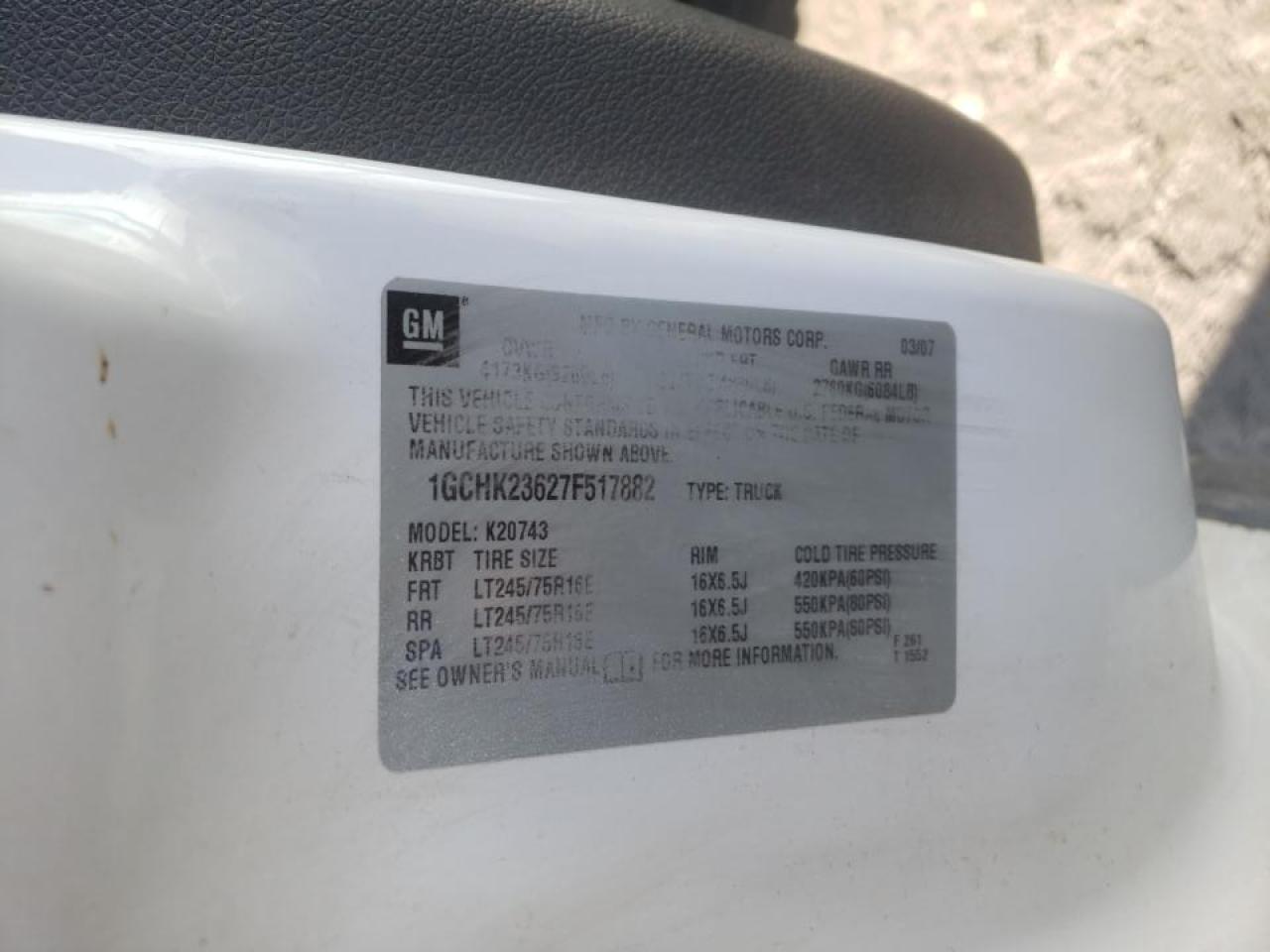 Photo 10 from auction – 2007 CHEVROLET SILVERADO with VIN 1GCHK23627F517882