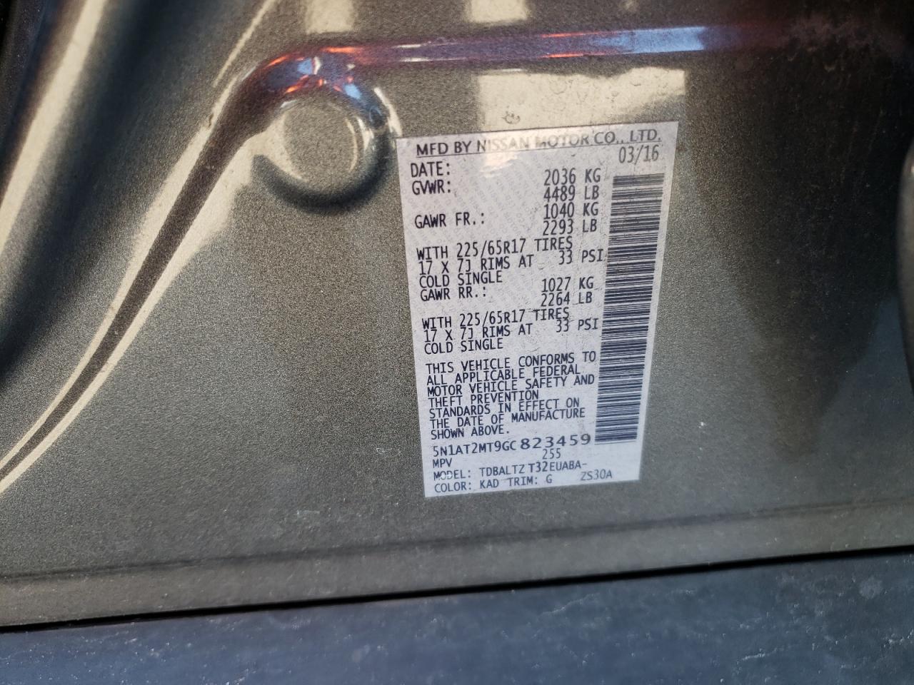 Photo 10 from auction – 2016 NISSAN ROGUE S with VIN 5N1AT2MT9GC823459