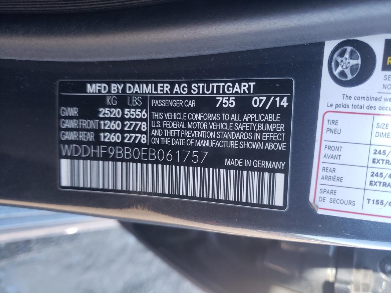 Photo 10 from auction – 2014 MERCEDES-BENZ E 550 4MAT with VIN WDDHF9BB0EB061757