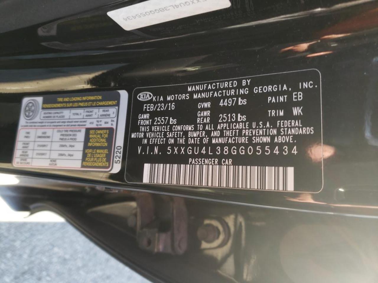 Photo 10 from auction – 2016 KIA OPTIMA EX with VIN 5XXGU4L38GG055434