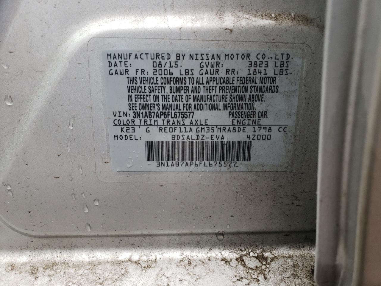Photo 10 from auction – 2015 NISSAN SENTRA S with VIN 3N1AB7AP6FL675577