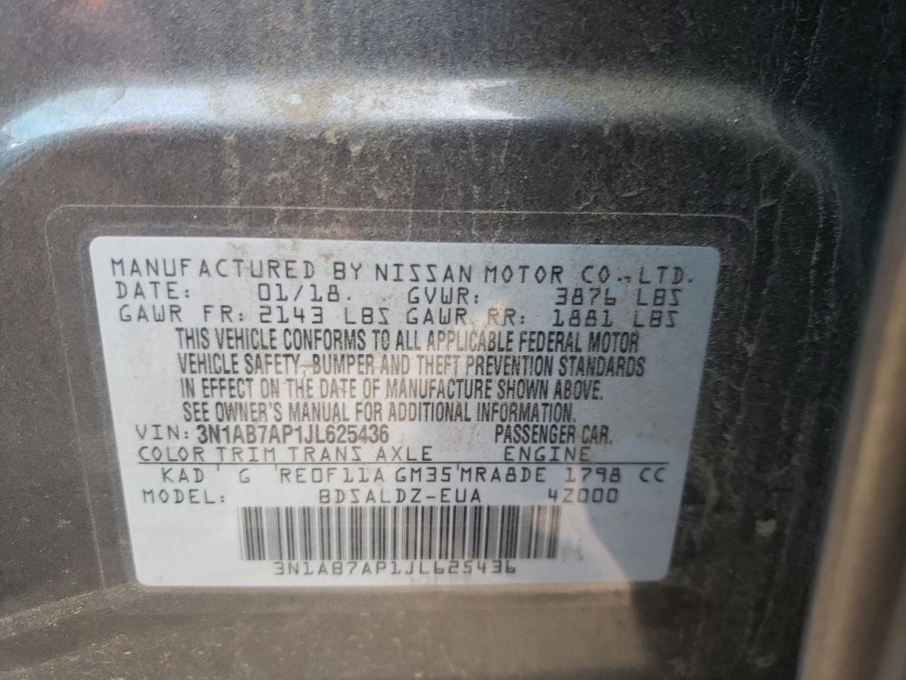 Photo 10 from auction – 2018 NISSAN SENTRA S with VIN 3N1AB7AP1JL625436