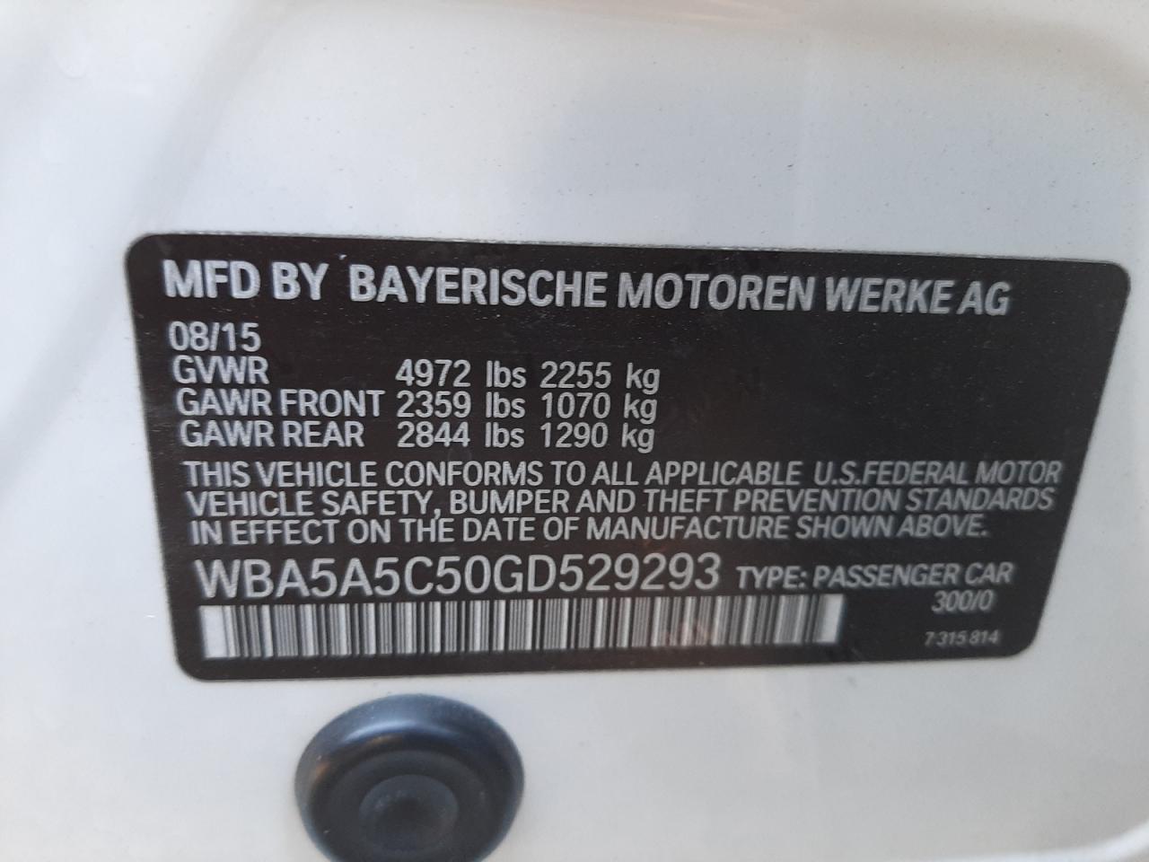 Photo 10 from auction – 2016 BMW 528 I with VIN WBA5A5C50GD529293