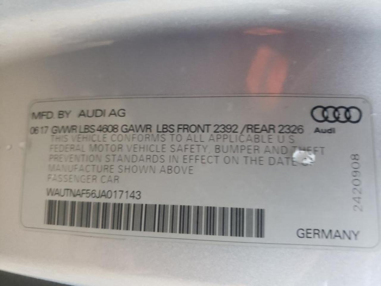 Photo 10 from auction – 2018 AUDI A5 PREMIUM with VIN WAUTNAF56JA017143