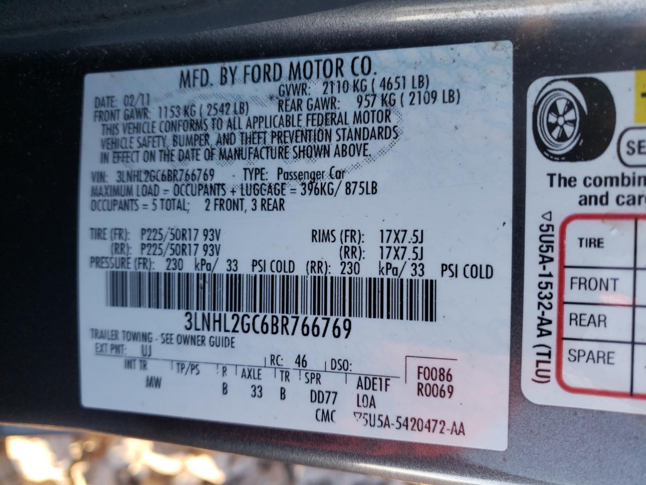 Photo 10 from auction – 2011 LINCOLN MKZ with VIN 3LNHL2GC6BR766769
