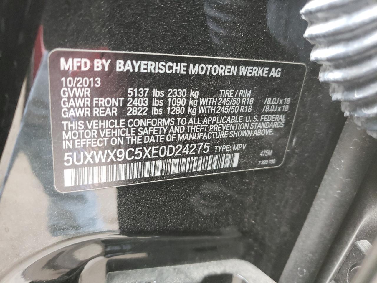 Photo 10 from auction – 2014 BMW X3 XDRIVE2 with VIN 5UXWX9C5XE0D24275