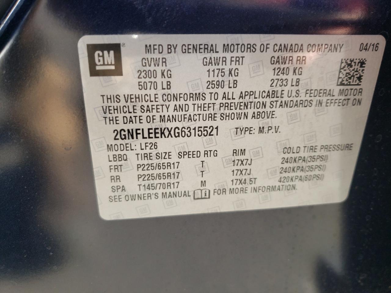 Photo 10 from auction – 2016 CHEVROLET EQUINOX LS with VIN 2GNFLEEKXG6315521