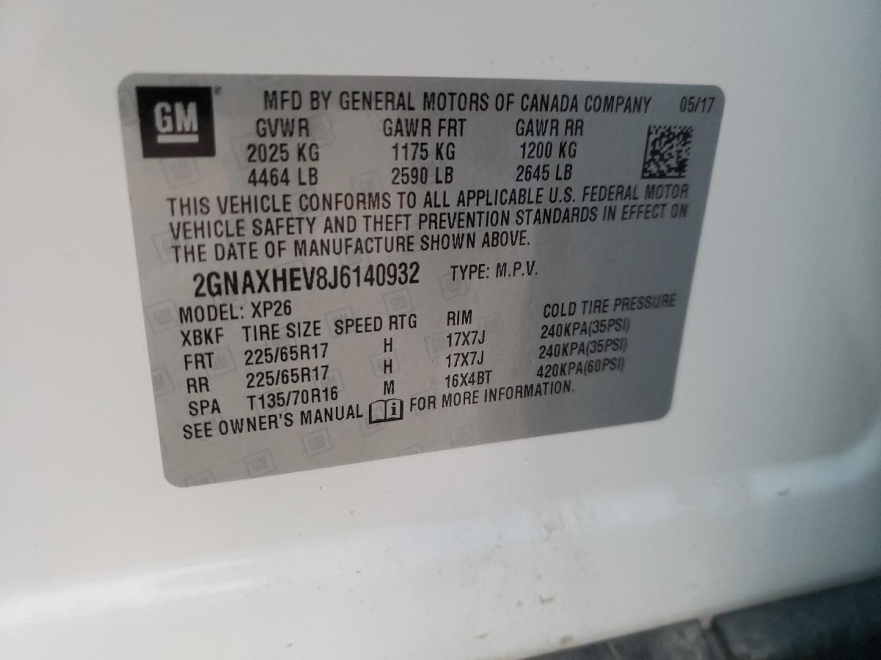 Photo 10 from auction – 2018 CHEVROLET EQUINOX LS with VIN 2GNAXHEV8J6140932