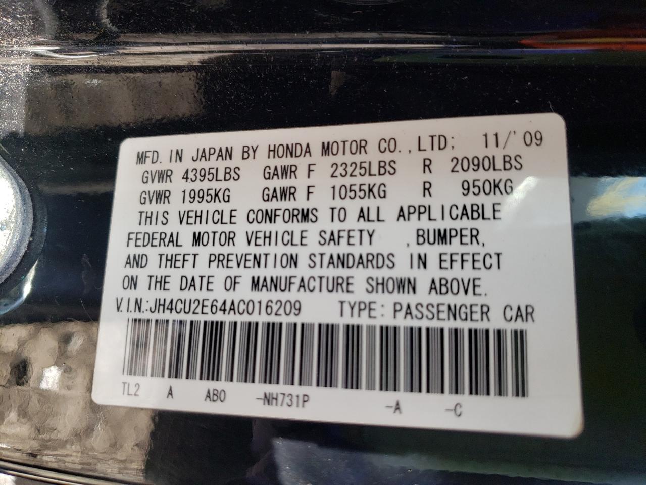Photo 10 from auction – 2010 ACURA TSX with VIN JH4CU2E64AC016209