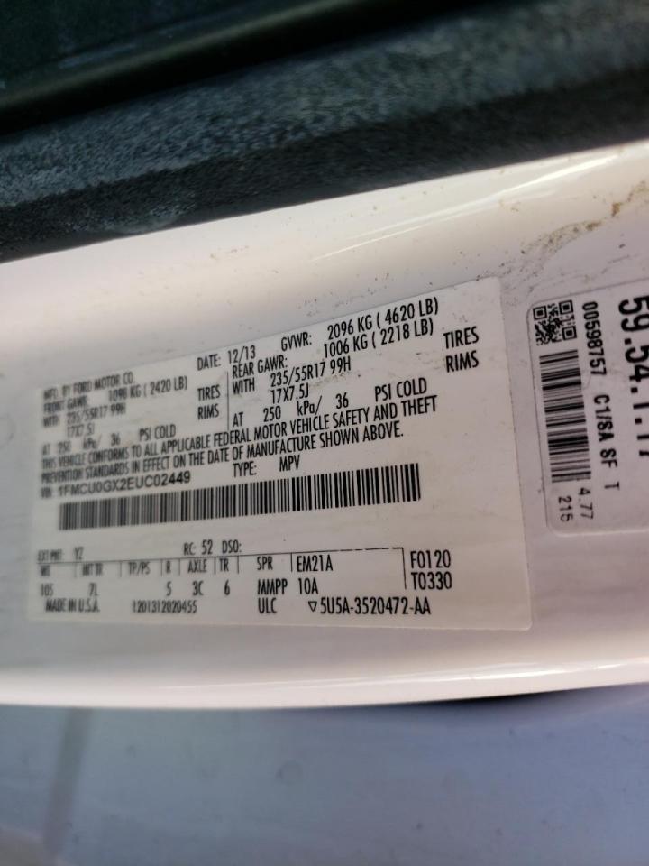 Photo 10 from auction – 2014 FORD ESCAPE SE with VIN 1FMCU0GX2EUC02449