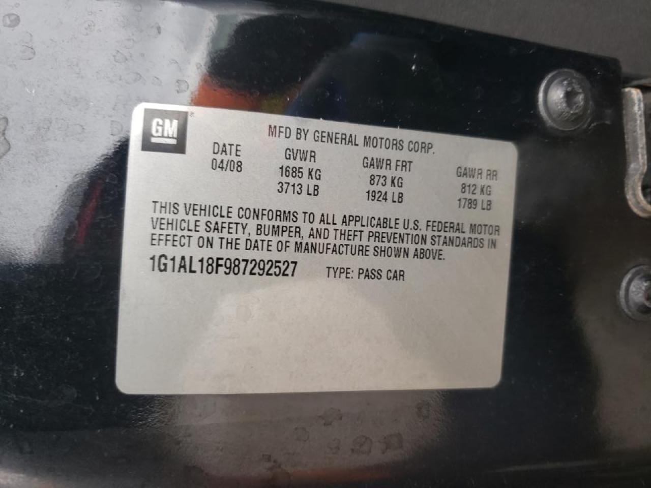 Photo 10 from auction – 2008 CHEVROLET COBALT LT with VIN 1G1AL18F987292527
