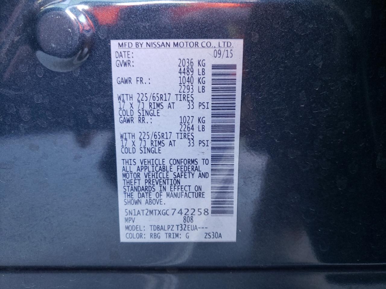 Photo 10 from auction – 2016 NISSAN ROGUE S with VIN 5N1AT2MTXGC742258
