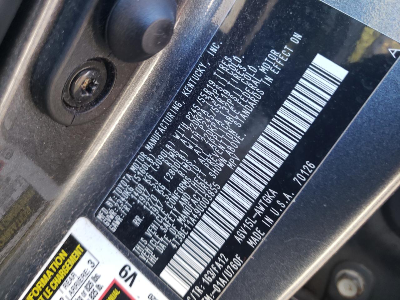 Photo 10 from auction – 2009 TOYOTA VENZA with VIN 4T3BE11A49U003855