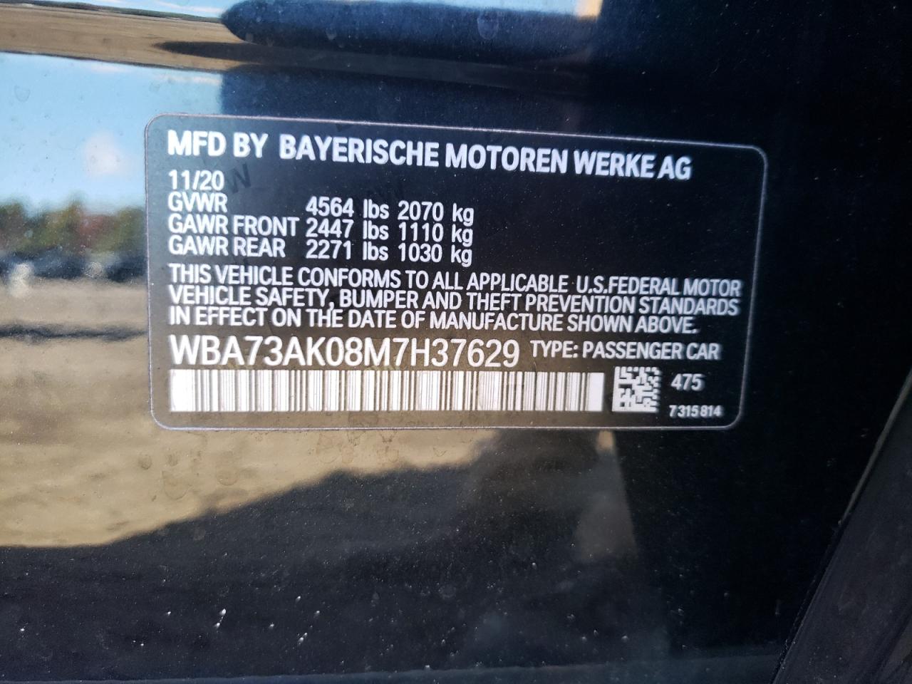Photo 10 from auction – 2021 BMW 228XI with VIN WBA73AK08M7H37629
