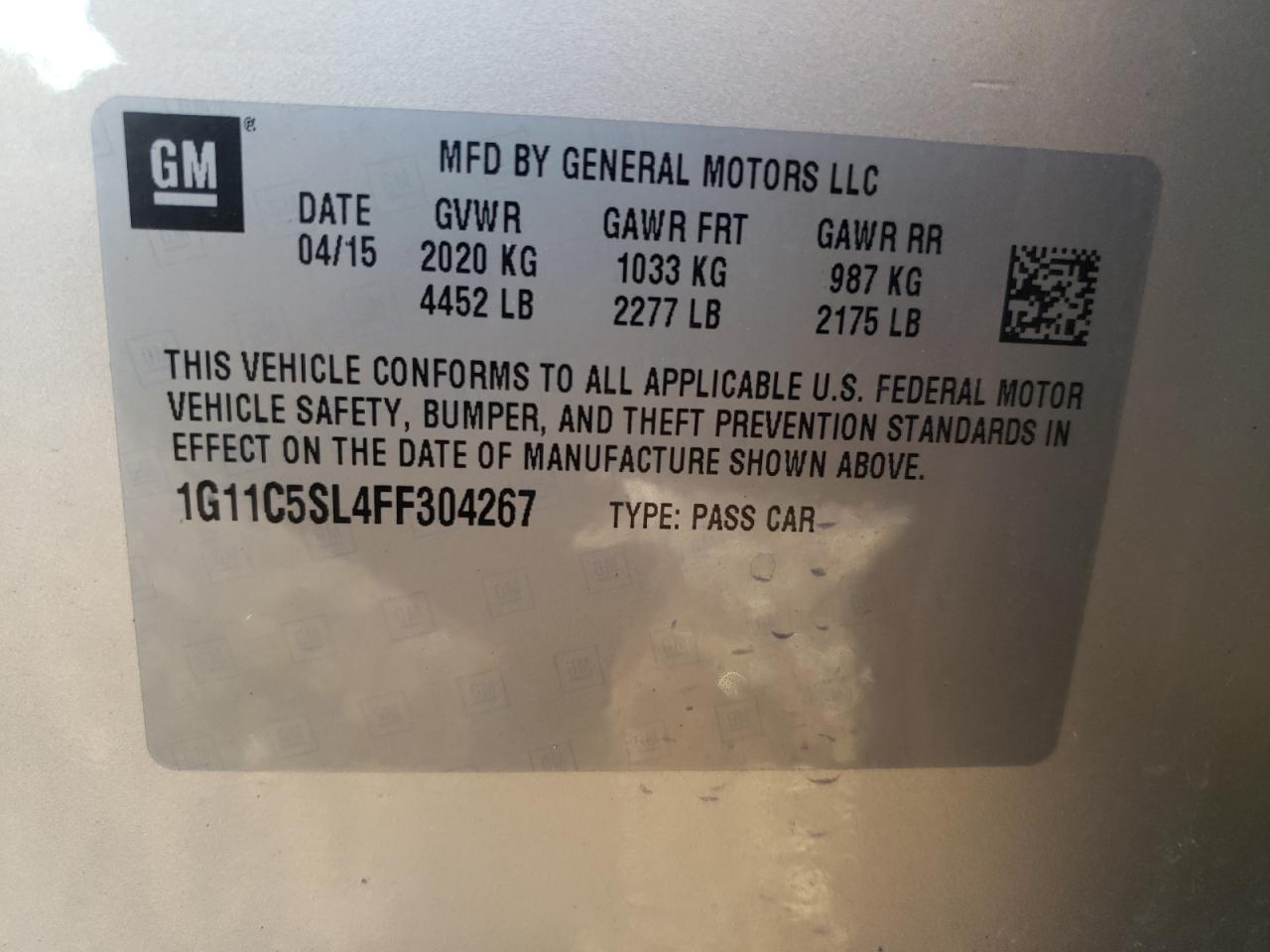 Photo 10 from auction – 2015 CHEVROLET MALIBU 1LT with VIN 1G11C5SL4FF304267