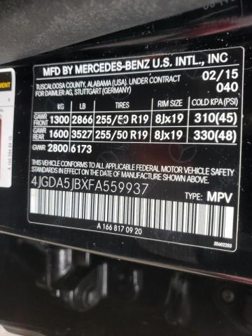 Photo 10 from auction – 2015 MERCEDES-BENZ ML 350 with VIN 4JGDA5JBXFA559937