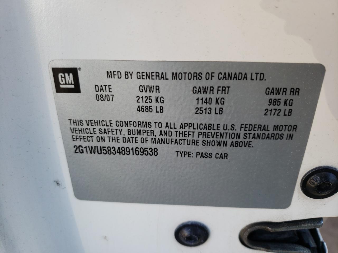 Photo 10 from auction – 2008 CHEVROLET IMPALA LTZ with VIN 2G1WU583489169538
