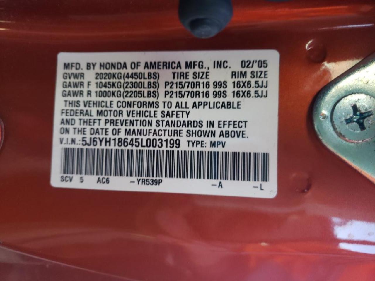 Photo 10 from auction – 2005 HONDA ELEMENT EX with VIN 5J6YH18645L003199