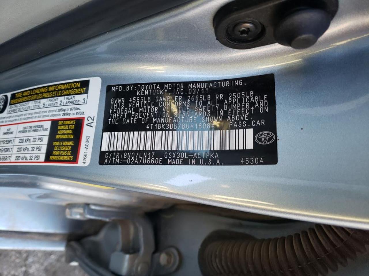 Photo 10 from auction – 2011 TOYOTA AVALON BAS with VIN 4T1BK3DB7BU416084