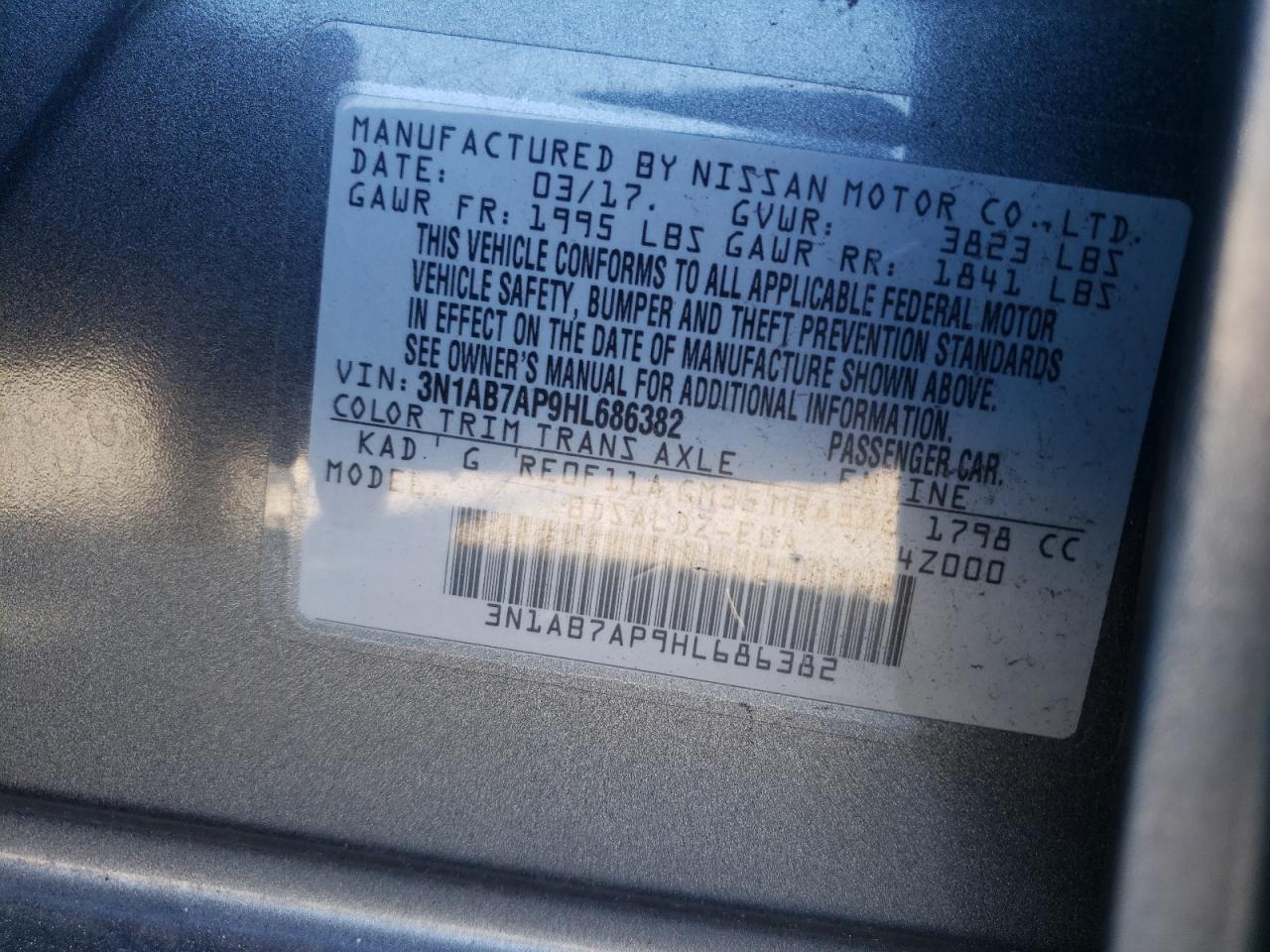 Photo 10 from auction – 2017 NISSAN SENTRA S with VIN 3N1AB7AP9HL686382