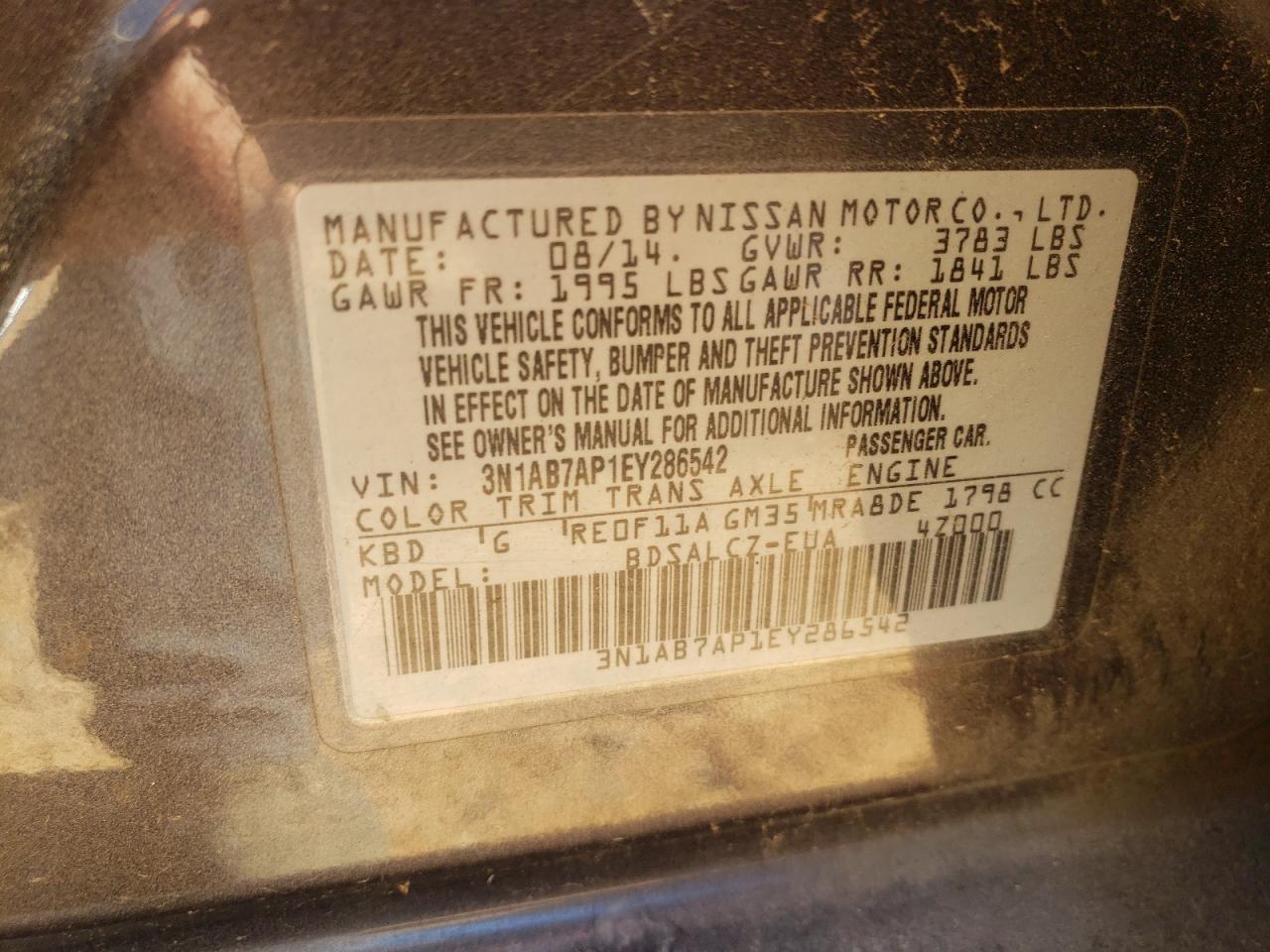 Photo 10 from auction – 2014 NISSAN SENTRA S with VIN 3N1AB7AP1EY286542