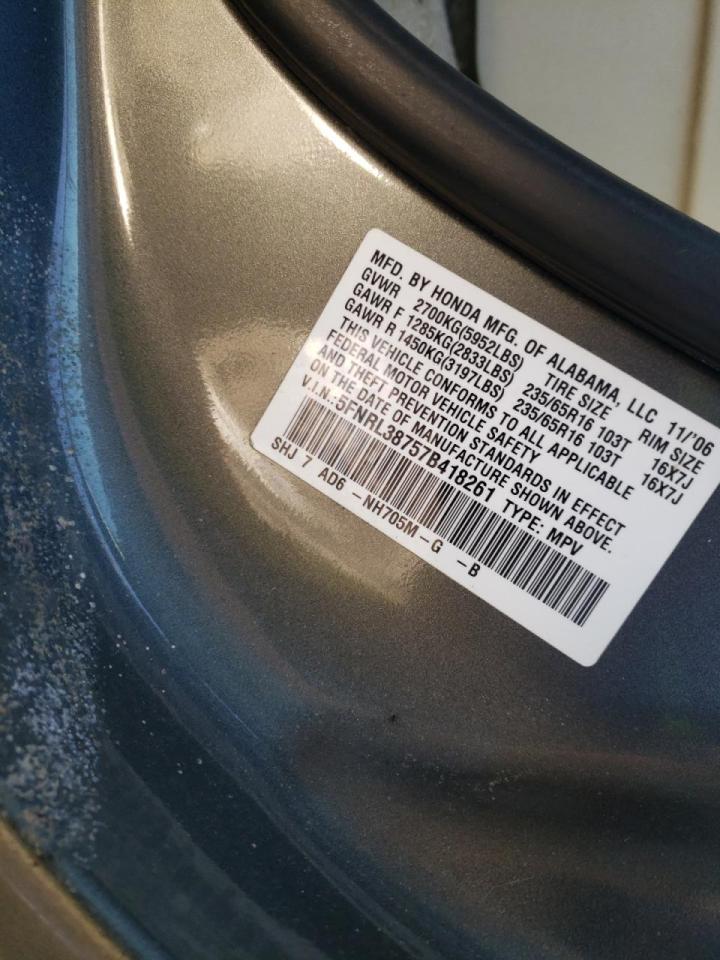 Photo 10 from auction – 2007 HONDA ODYSSEY EX with VIN 5FNRL38757B418261