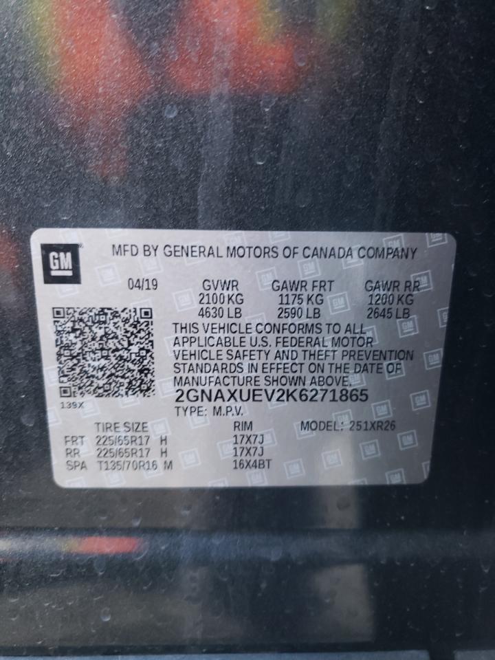 Photo 10 from auction – 2019 CHEVROLET EQUINOX LT with VIN 2GNAXUEV2K6271865