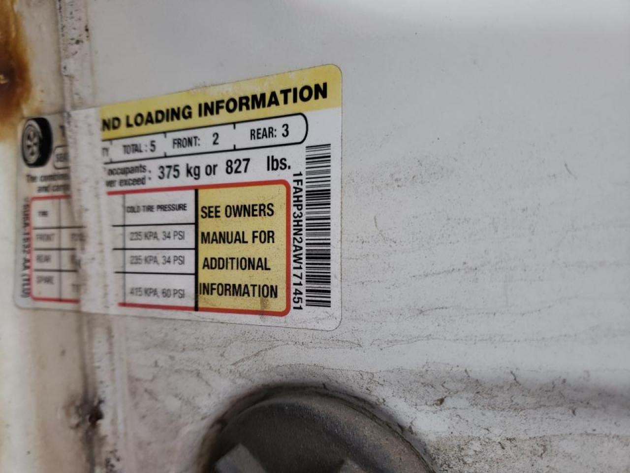 Photo 10 from auction – 2010 FORD FOCUS with VIN 1FAHP3HN2AW171451
