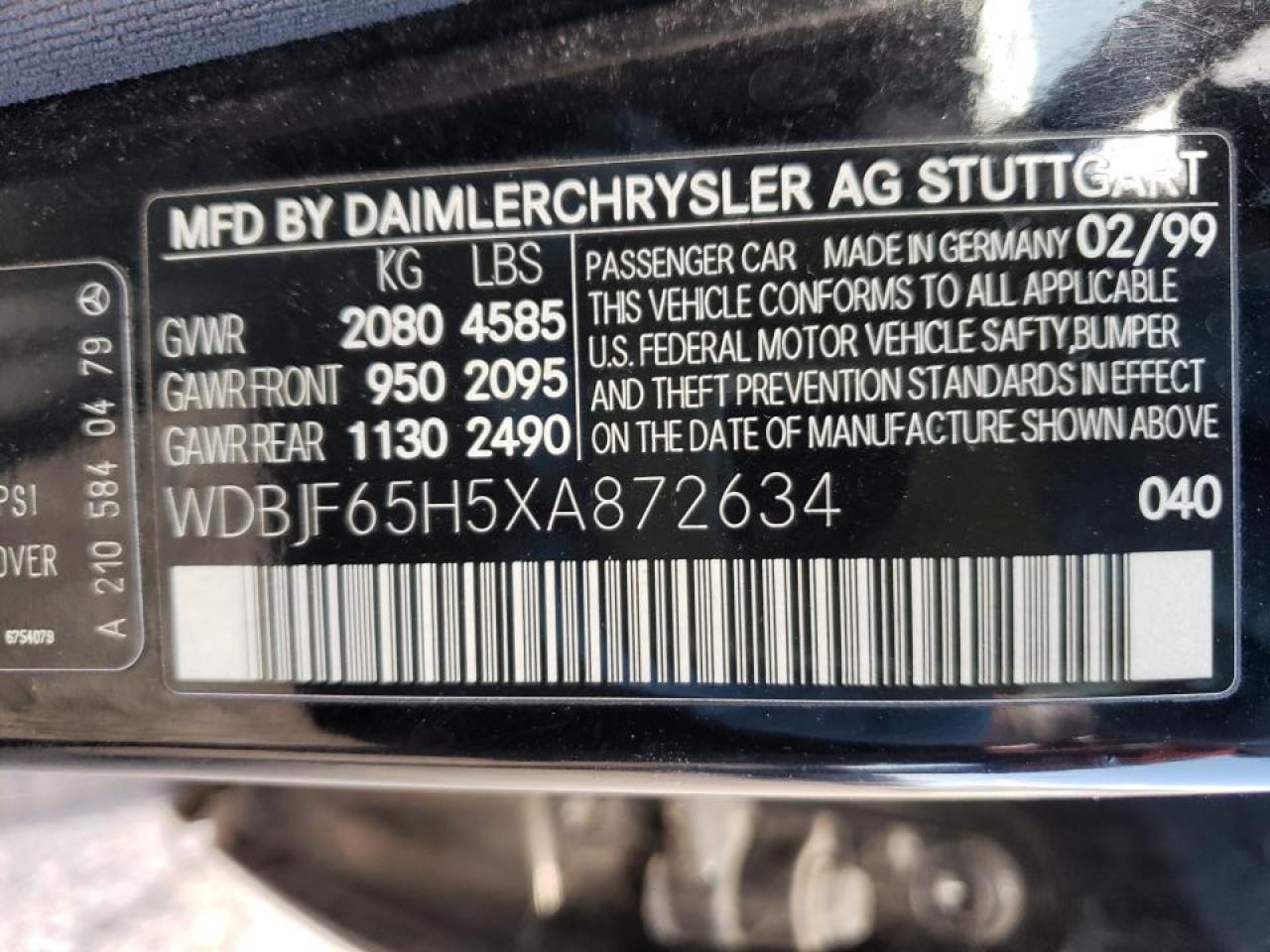 Photo 10 from auction – 1999 MERCEDES-BENZ E 320 with VIN WDBJF65H5XA872634