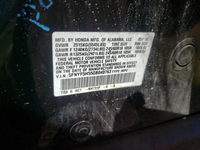 Photo 10 from auction – 2016 HONDA PILOT EXL with VIN 5FNYF5H55GB040763