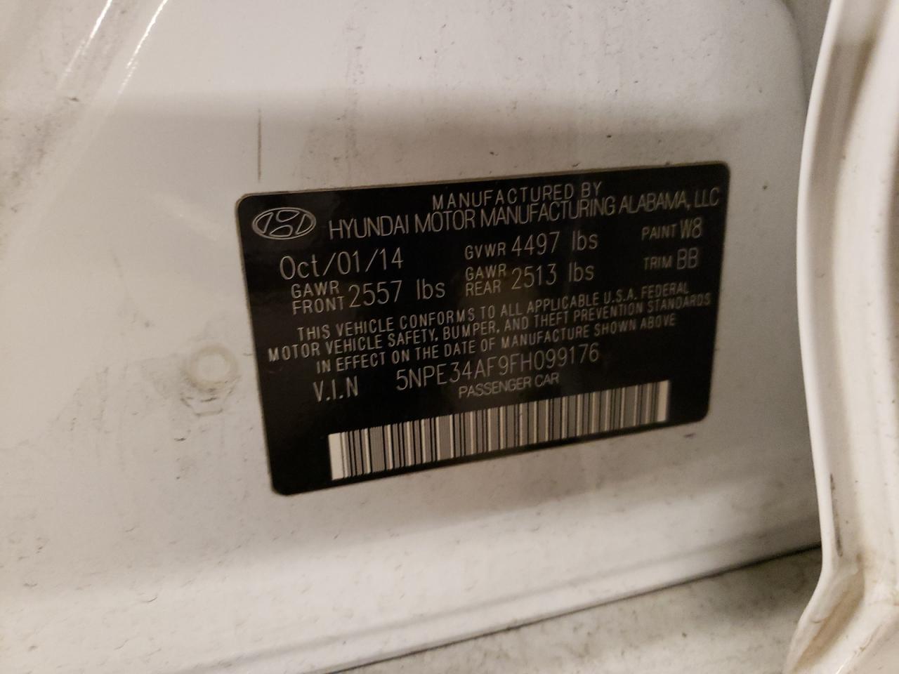 Photo 10 from auction – 2015 HYUNDAI SONATA SPO with VIN 5NPE34AF9FH099176