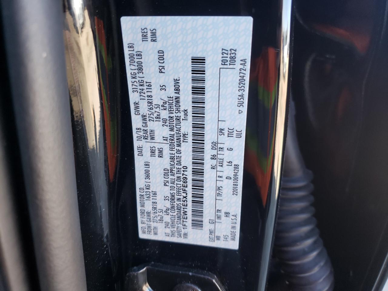 Photo 10 from auction – 2018 FORD F150 SUPER with VIN 1FTEW1E5XJFE69710