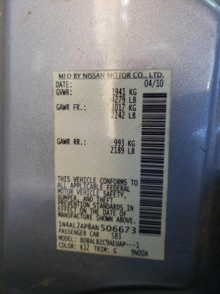 Photo 10 from auction – 2010 NISSAN ALTIMA BAS with VIN 1N4AL2AP8AN506673