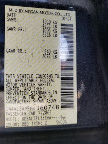 Photo 10 from auction – 2015 NISSAN ALTIMA with VIN 1N4AL3AP9FN360748
