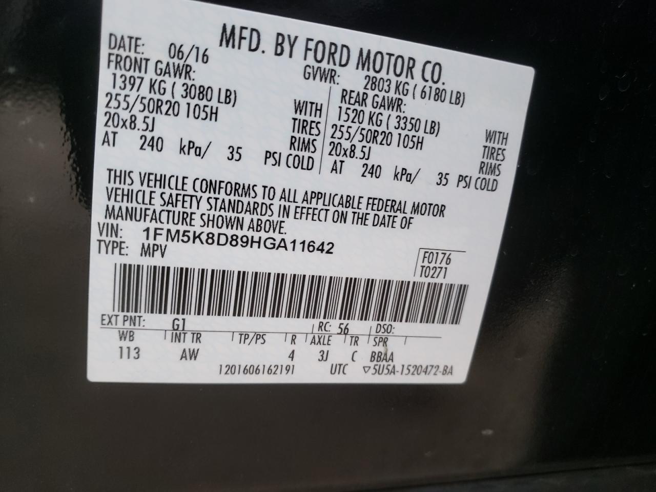 Photo 10 from auction – 2017 FORD EXPLORER X with VIN 1FM5K8D89HGA11642