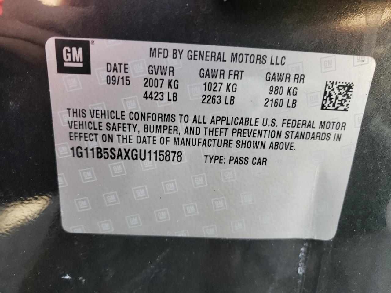 Photo 10 from auction – 2016 CHEVROLET MALIBU LIM with VIN 1G11B5SAXGU115878