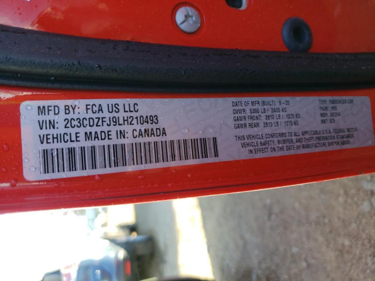 Photo 10 from auction – 2020 DODGE CHALLENGER with VIN 2C3CDZFJ9LH210493