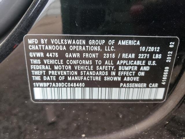 Photo 10 from auction – 2013 VOLKSWAGEN PASSAT SE with VIN 1VWBP7A39DC048460