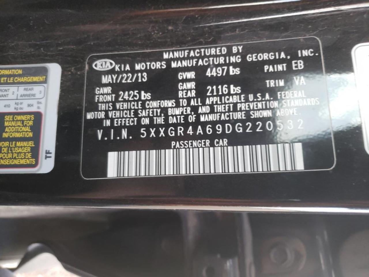 Photo 10 from auction – 2013 KIA OPTIMA SX with VIN 5XXGR4A69DG220532