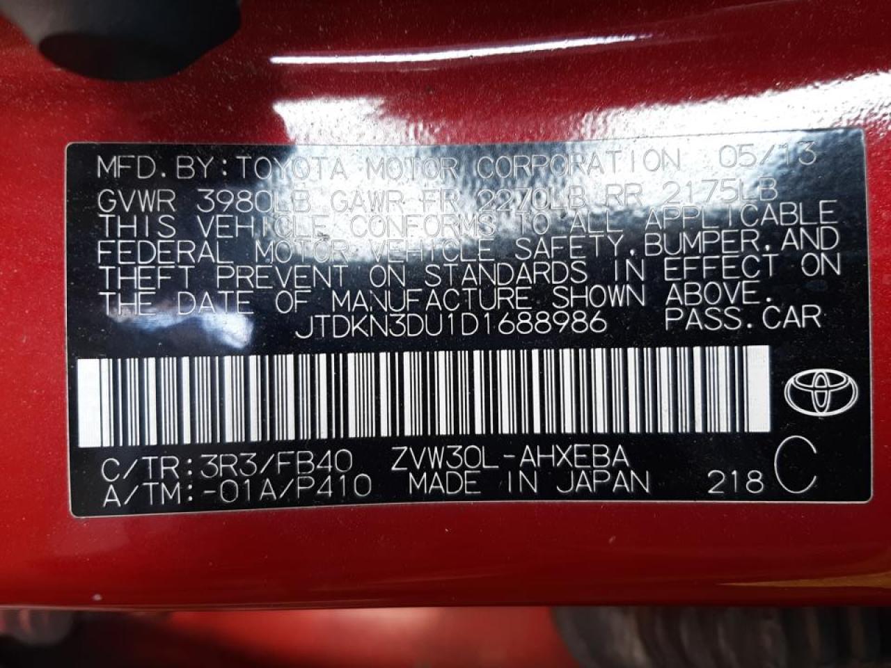 Photo 10 from auction – 2013 TOYOTA PRIUS with VIN JTDKN3DU1D1688986