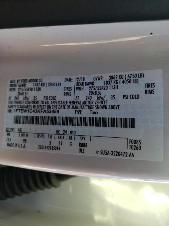 Photo 10 from auction – 2019 FORD F150 SUPER with VIN 1FTEW1C43KFA53459